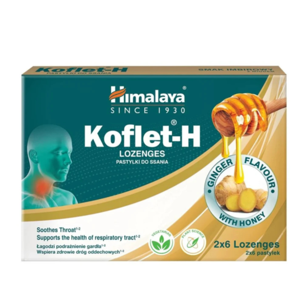 HIMALAYA Koflet‑H Ginger – Ingverimaitselised pastillid, 12 tk